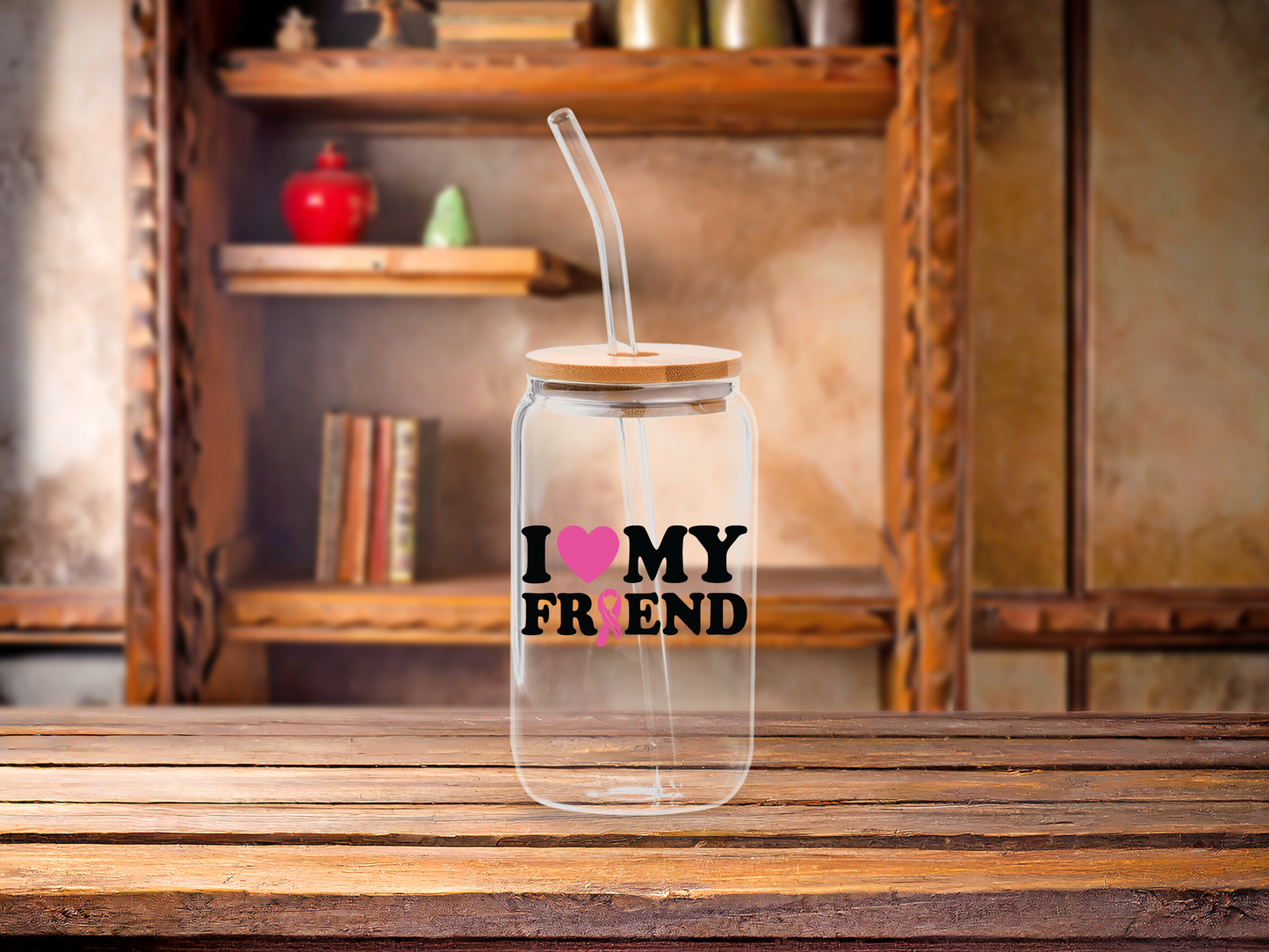 Libbey 16 oz Cancer Awareness Glass Tumbler with Bamboo Lid & Straw – Fundraising & Gift