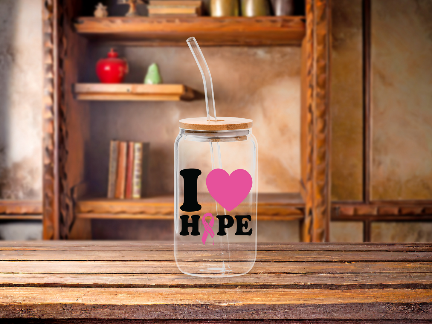 Libbey 16 oz Cancer Awareness Glass Tumbler with Bamboo Lid & Straw – Fundraising & Gift