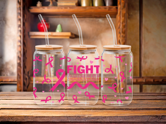 Libbey 16 oz Cancer Awareness Glass Tumbler with Bamboo Lid & Straw – Fundraising & Gift